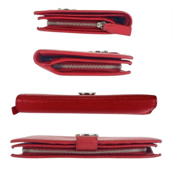 BVLGARI Colore Red Leather Long Wallet with Silver Hardware, Women's, 505931